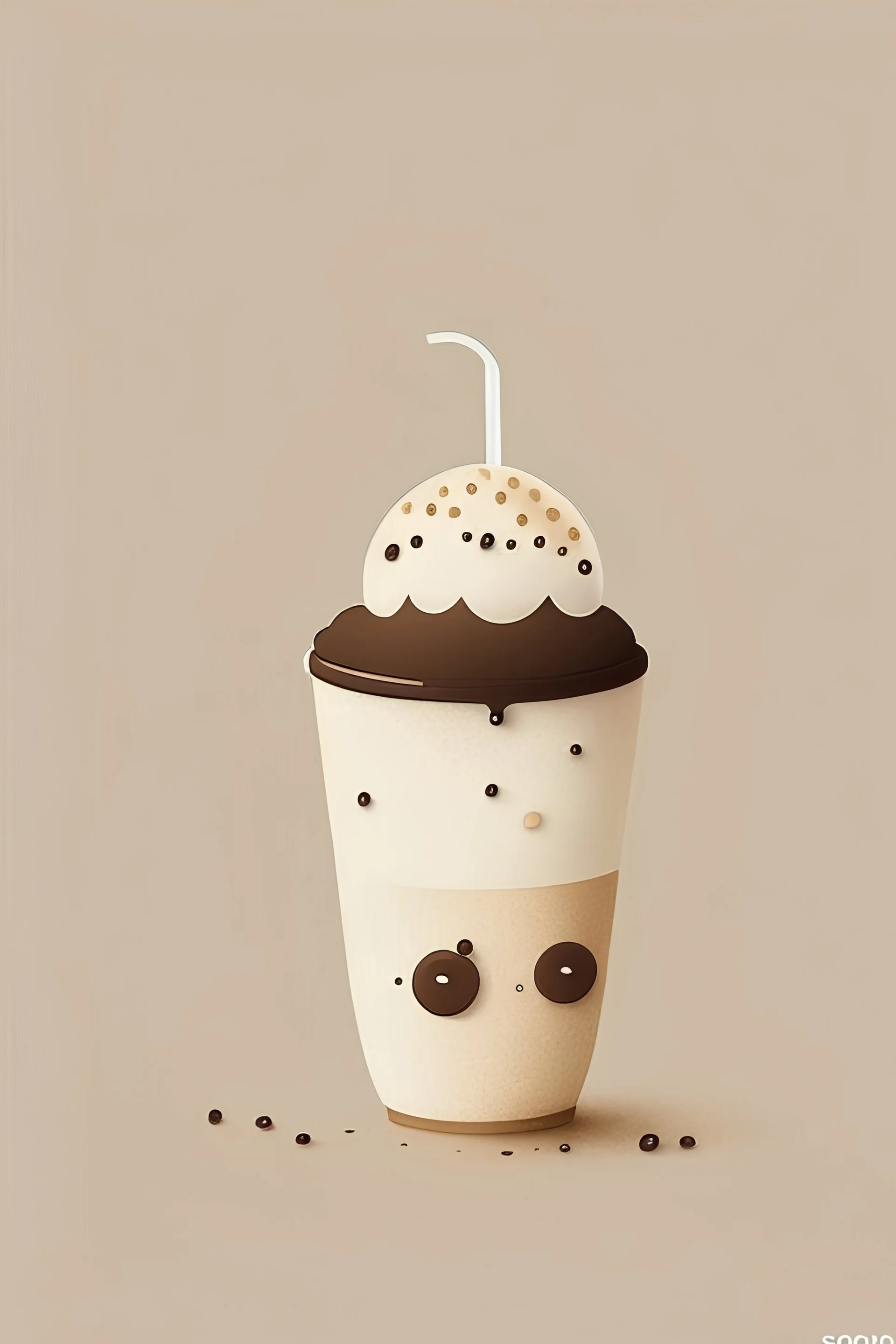 Design a minimalist image featuring a coffee cup, Frappuccino cup or a coffee bean. Make it cute and bubbly