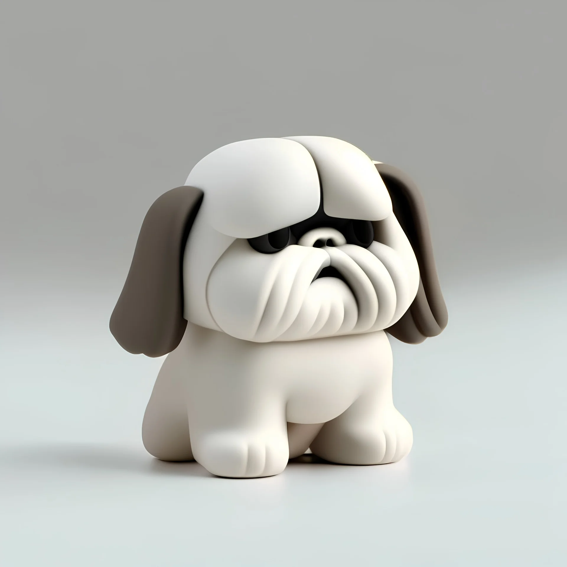 3d render simple minimal toy art kaws styles of a cute cartoon fat shih tzu barking, modern minimalist