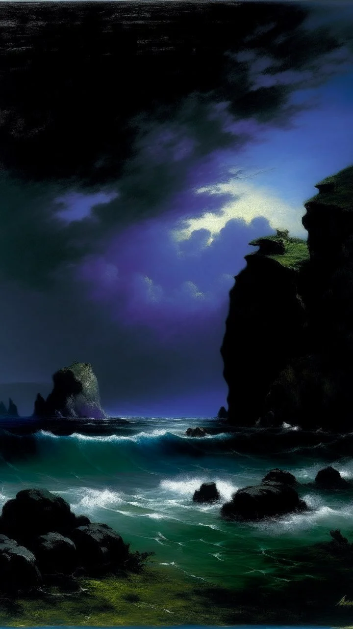 A blackish blue violet dark isles filled with gloom painted by Gustave Courbet