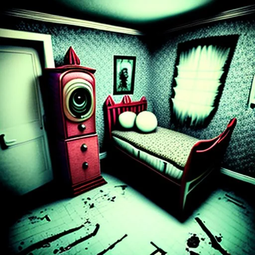 Room with odd creepy stuff and a liminalspace atmosphere