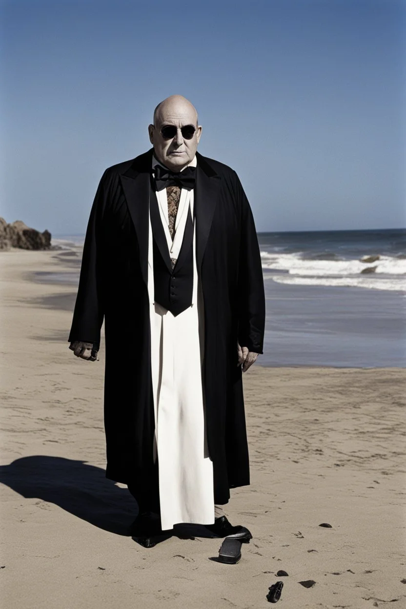 [hammer horror] Uncle Fester Addams on the beach in California [Versace]