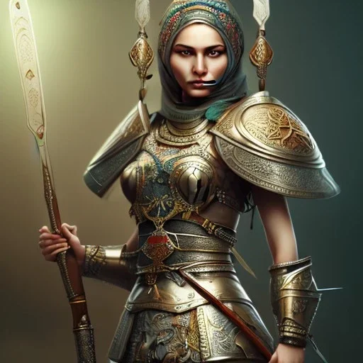 portrait of a warrior with ottoman beautiful girl themed armour, extremely detailed, UHD, 8k,The close-up camera effect,sharp focus, perfect position,hyperphotorealistic, unreal engine 5, octane render