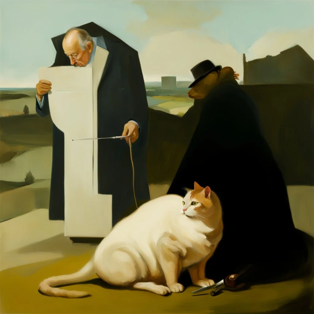 UN conference,a cat and human flesh-like surgical instruments and universe-like a pigeon and neuralink, surrealism,minimalism,Painting By Adrian Ghenie, Rene Magritte, Salvador Dali, Lucian Freud