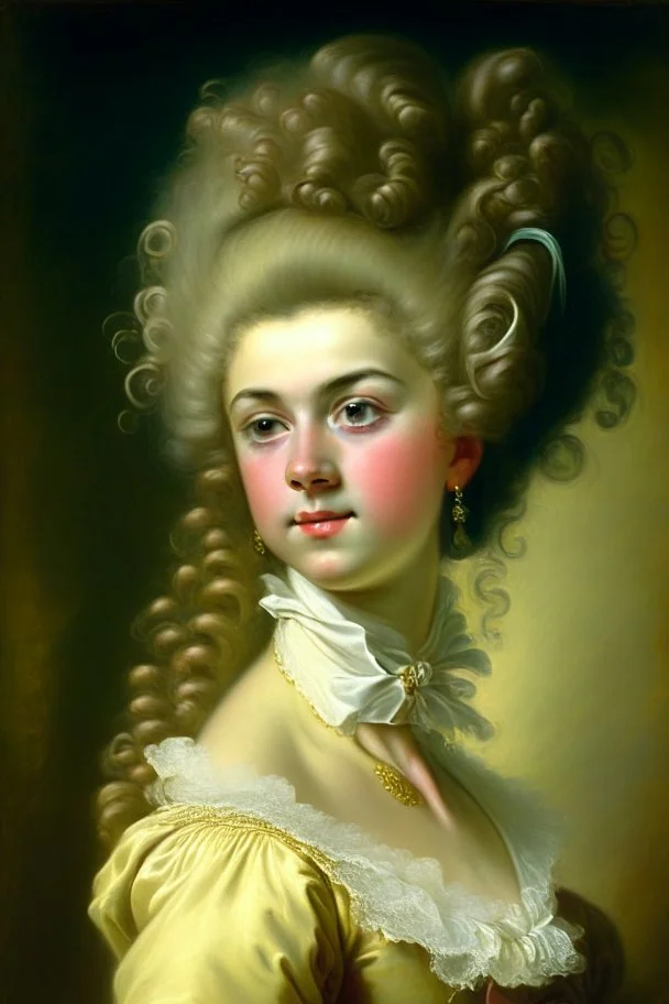 Potrait of young woman as rococo oil panting no rambut as