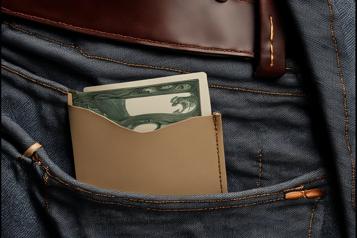 close up of jean pocket with card coming out of back pocket