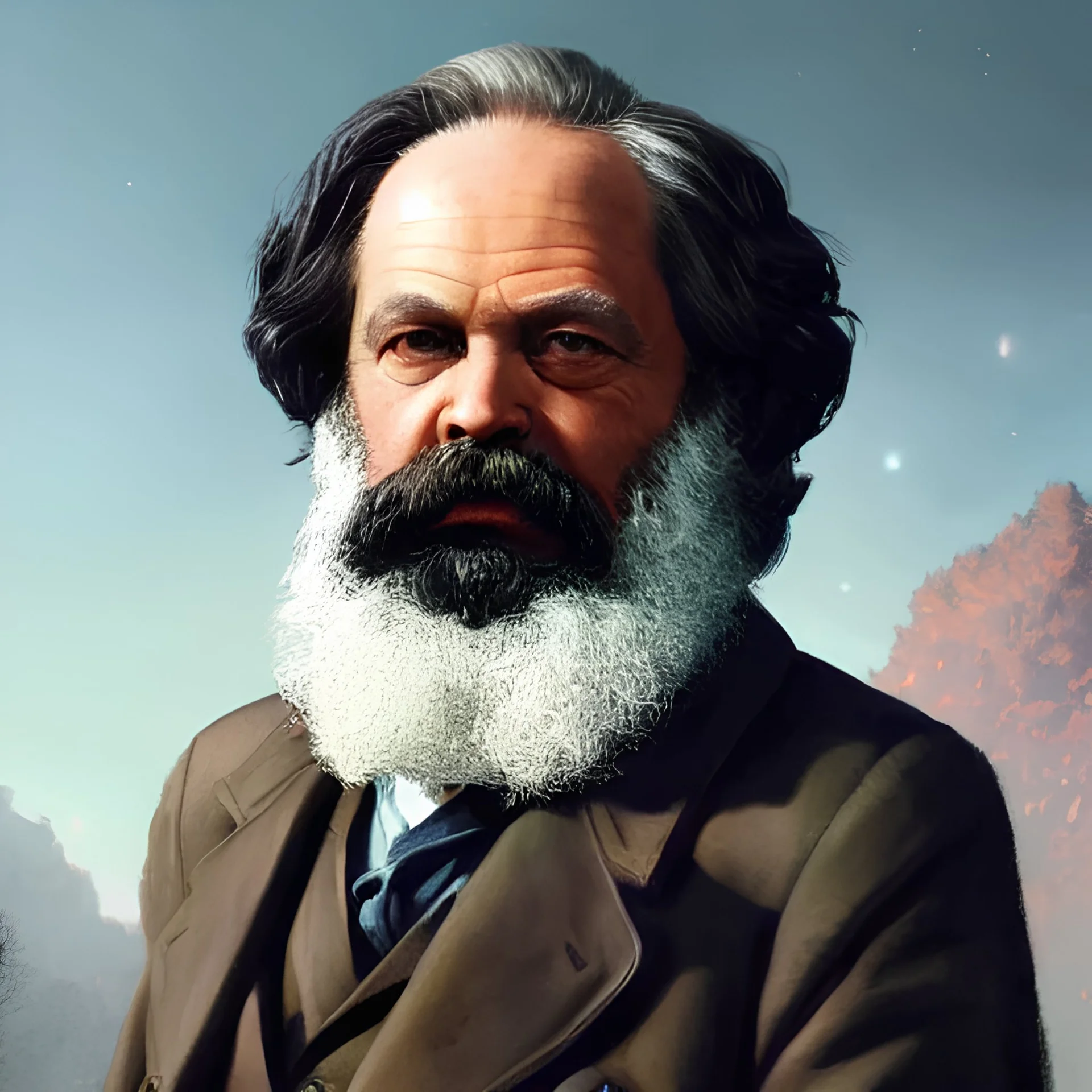 highly detailed portrait of karl marx in gta v, stephen bliss, unreal engine, fantasy art by greg rutkowski, loish, rhads, ferdinand knab, makoto shinkai and lois van baarle, ilya kuvshinov, rossdraws, tom bagshaw, global illumination, radiant light, detailed and intricate environment, space, galaxy