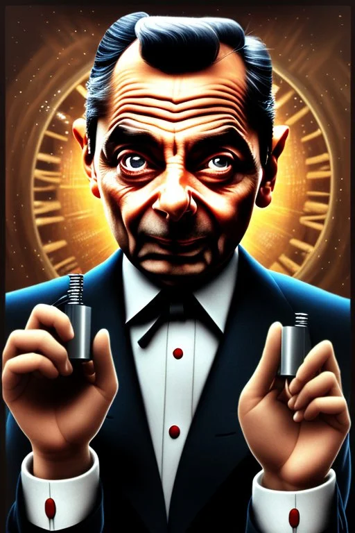 mr bean as the mafia godfather wearing gloves, in casino top floor, 4k, trending art, weird perspective, realism, spray paint, detailed