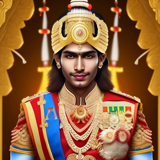 young and smiling indian prince, dark skin, in a temple, perfect composition, hyperrealistic, super detailed, 8k, high quality, intricate details, highly detailed