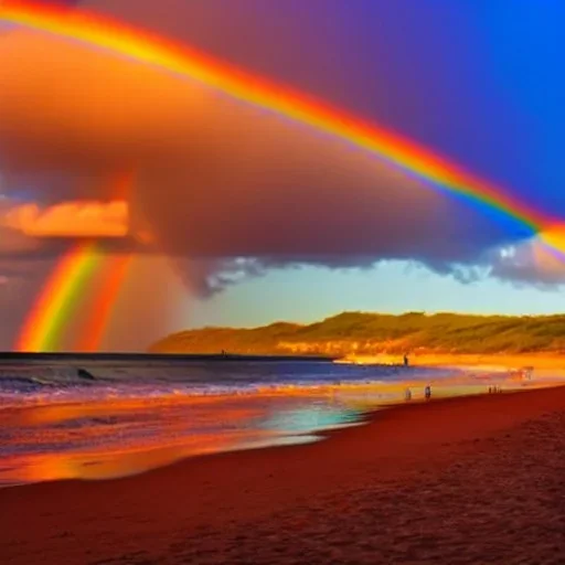 sunset and rainbow at beach