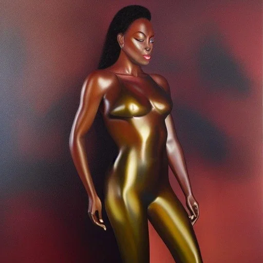 Full body portrait, painting, medium shot lady bronze body AbstractTech