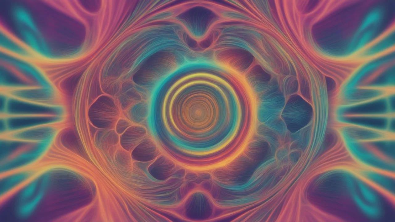 plant zoom view in quantum physics style, on a chemistry or physics level, psychedelic colors