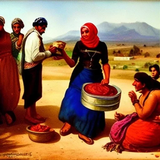 the lady giving a jar of ajvar to gypsies, modern times