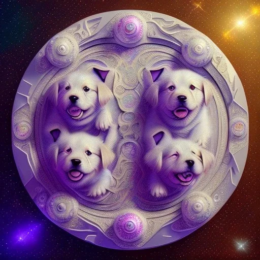 3d cute puppies, beautiful rich, detailed yin and yang symbol, shiny, intricate, gorgeous, ultrafine detail, hyperrealism, trending , sharp focus, intricate details, highly detailed, glowing, glitter, complementary colours