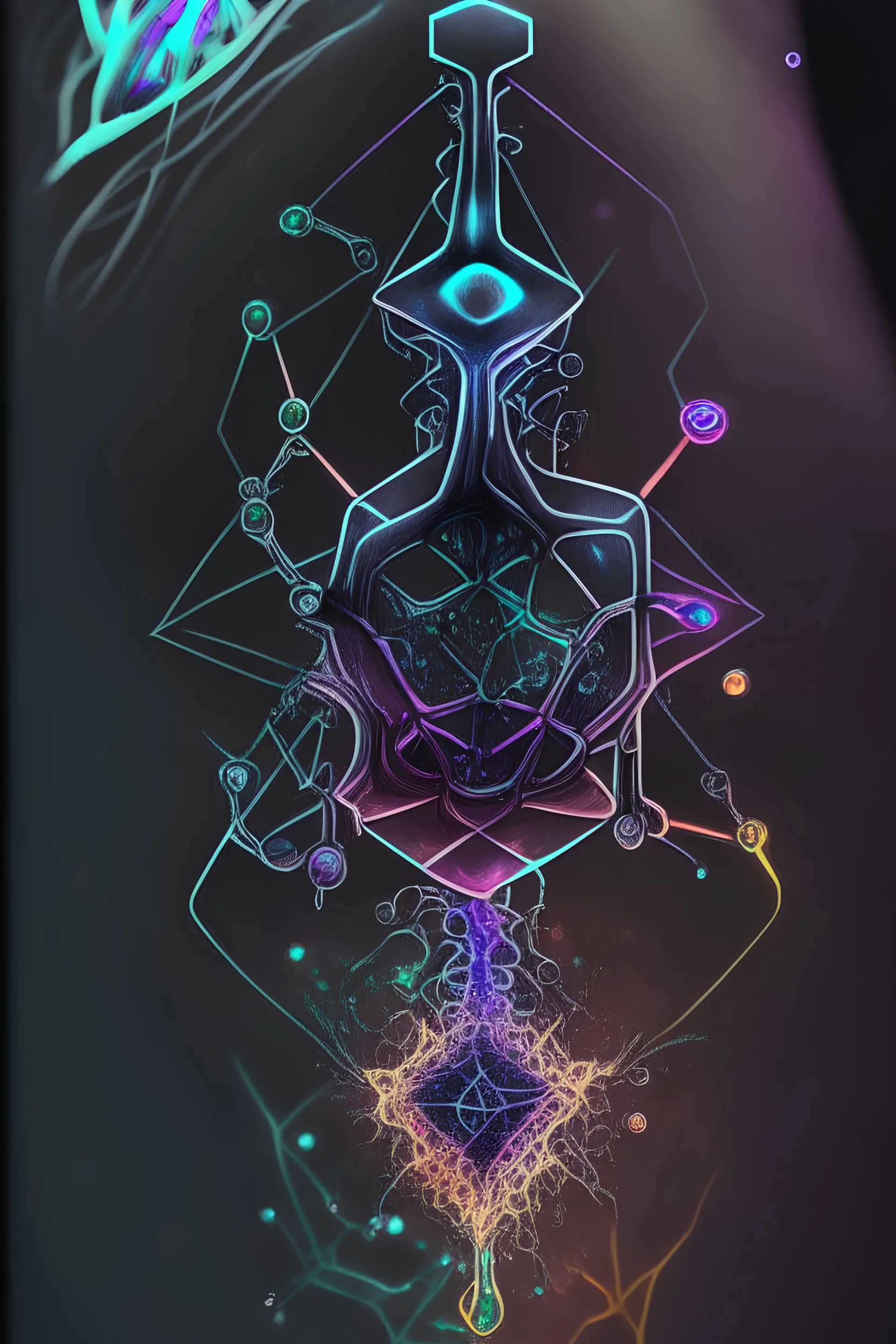 Tattoo sketch, black, chemicalstructures,molecular , lsd,watercolor,psychedelic , 3d, professional drawing , psychedelic , symmetrical, extremely detailed, lighting,bioluminescence details, high details, 4k, 8k, best, accurate, trending on artstation, artstation, photorealism,, hyperrealism, octane render, 3d shading, cinematic