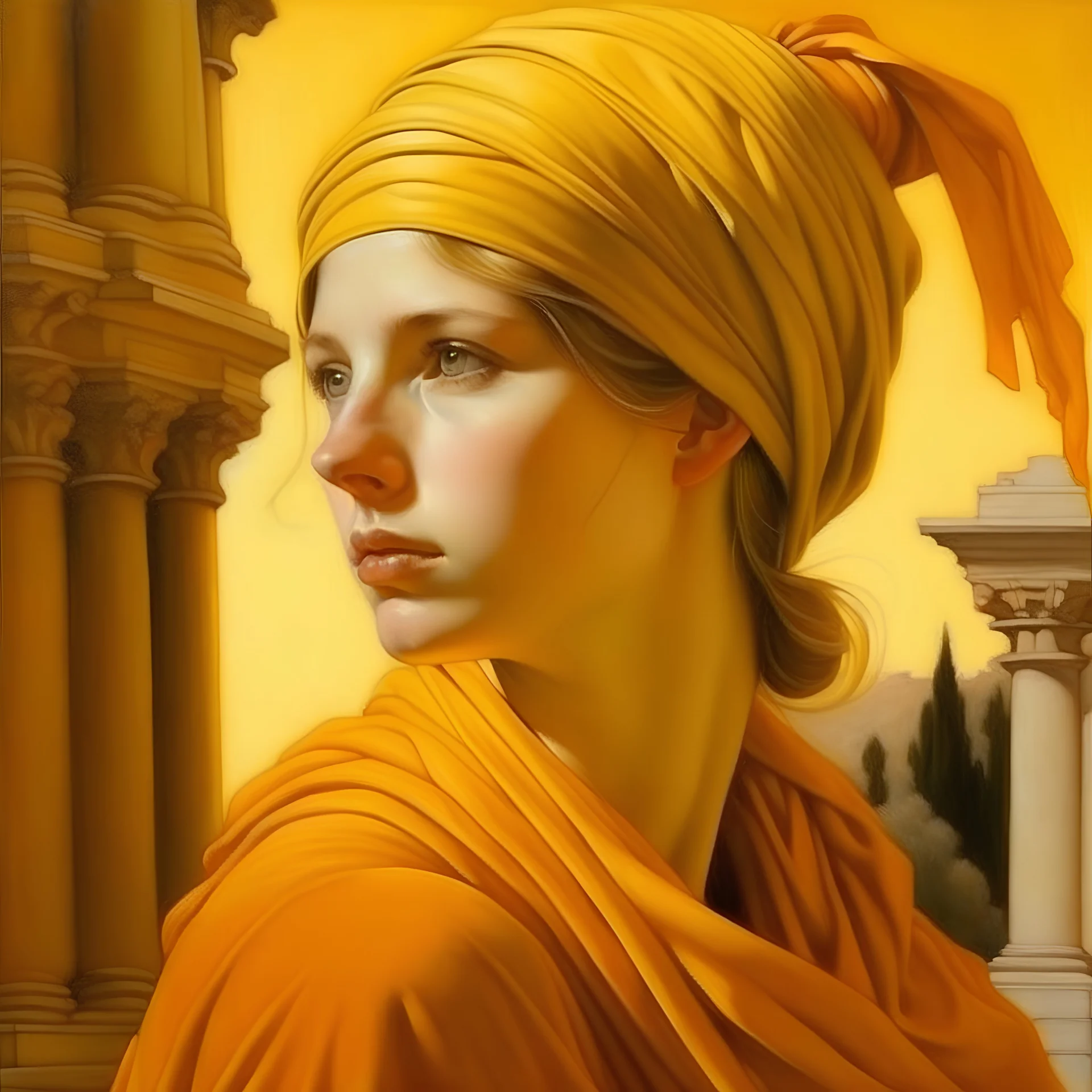 Neoclassicism realistic yellow orange tuscany woman