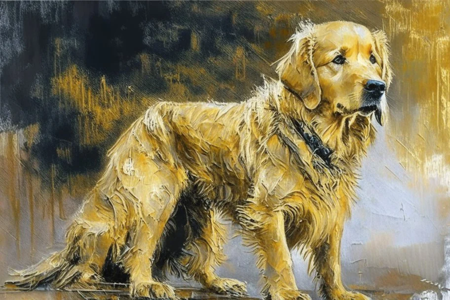 style of Frank Auerbach, Golden retriever dog