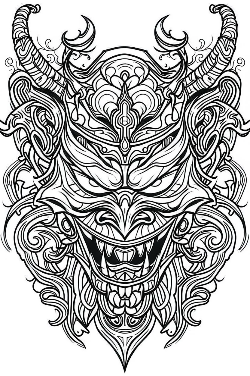 devil. Outline, sketch style, only use outline, mandala style, clean line art, white background, no shadows, no clear wall, coloring page.