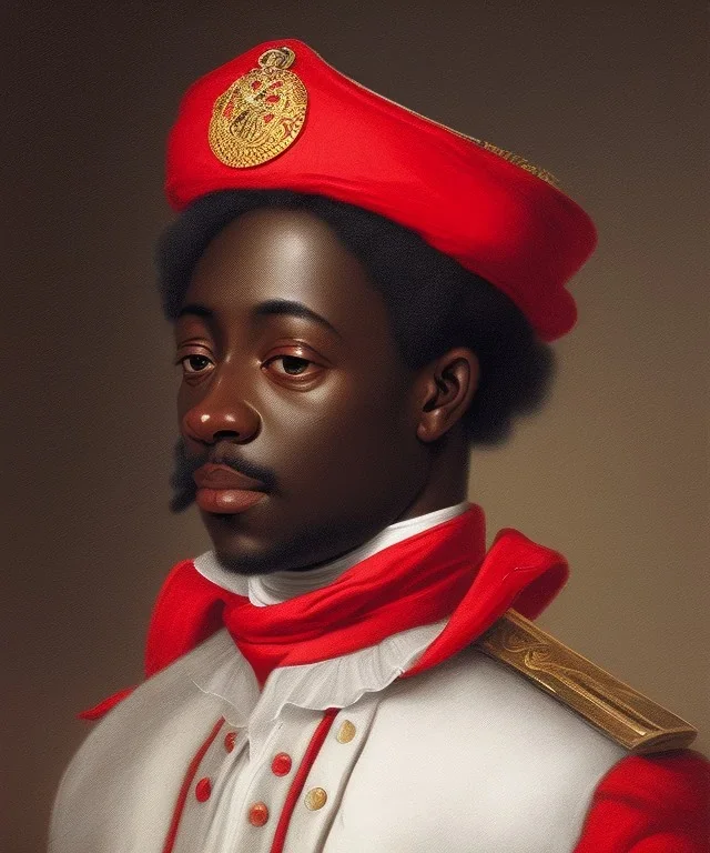 Negro Felipe, african, 1700's military red uniform, red headband