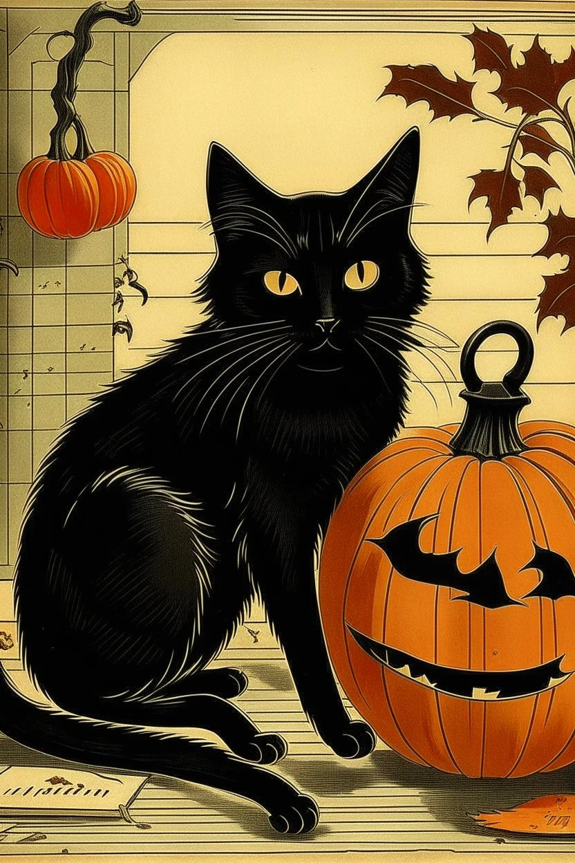 vintage cafe graphic Halloween, black cat