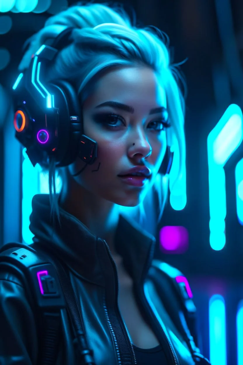 Ultra realistic photo of a sci-fi cyberpunk girl. High-tech futuristic woman from the future. The concept of virtual reality and cyberpunk. , futuristic style, HOF, captured with professional DSLR camera,64k, ultra detailed,