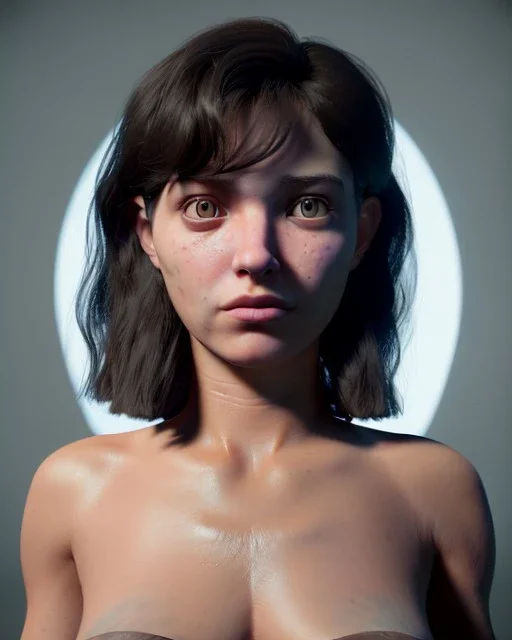 Realistic Waist up Portrait, muppet, short hair style, photo studio, unreal engine 5, god lights, ray tracing, RTX, lumen lighting, ultra detail, volumetric lighting, 3d.