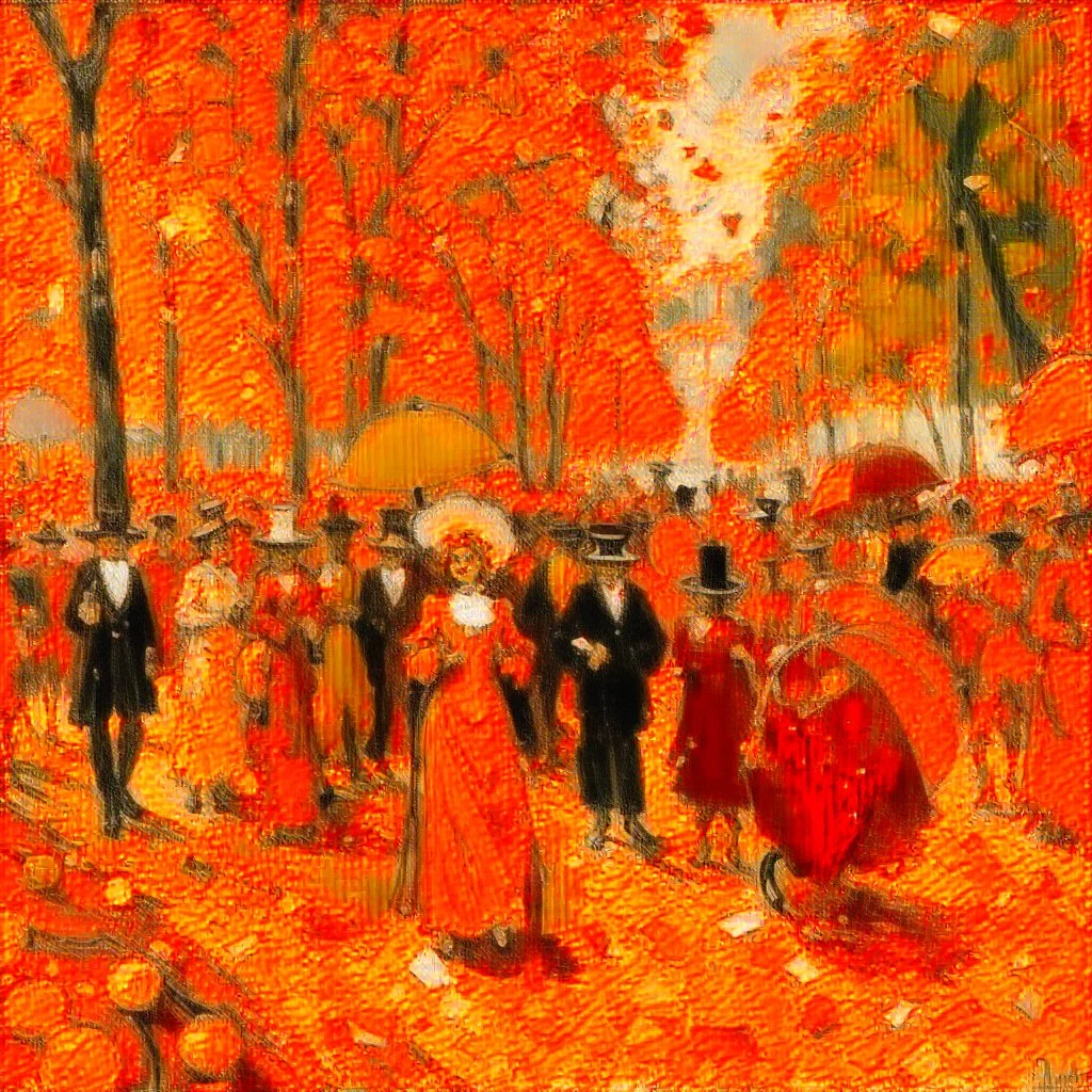 An orange color oily carnival painted by Claude Monet