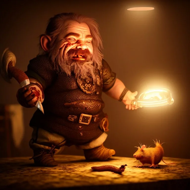 a dwarf eating a bloody dead rat, Skylight with led strip lighting surround, realistic, wide shot, octane render, house and home, home and garden, hyper realistic, high quality, highly detailed, hd, beautiful, cinematic, 8 k, unreal engine