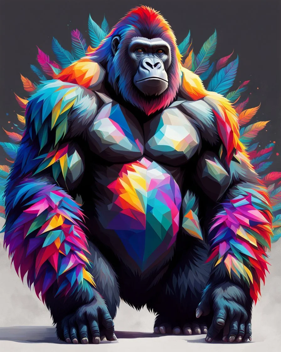 Full body Beautiful gorilla colorful art conceptual, amazing artwork, hyper detailed, ultra maximalist quality, 12k