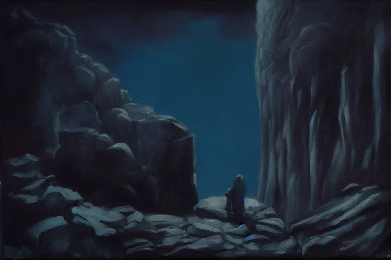 night, rocks, cliff, 2000's gothic horror movies influence, otto pippel impressionism paintings