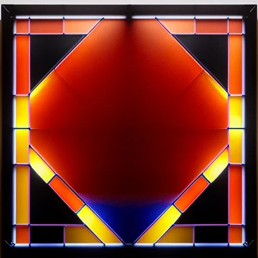 Hyper realistic piet mondrian stained glass window with lead caming, 4k, sunny day outside, reedglass, ambient glow