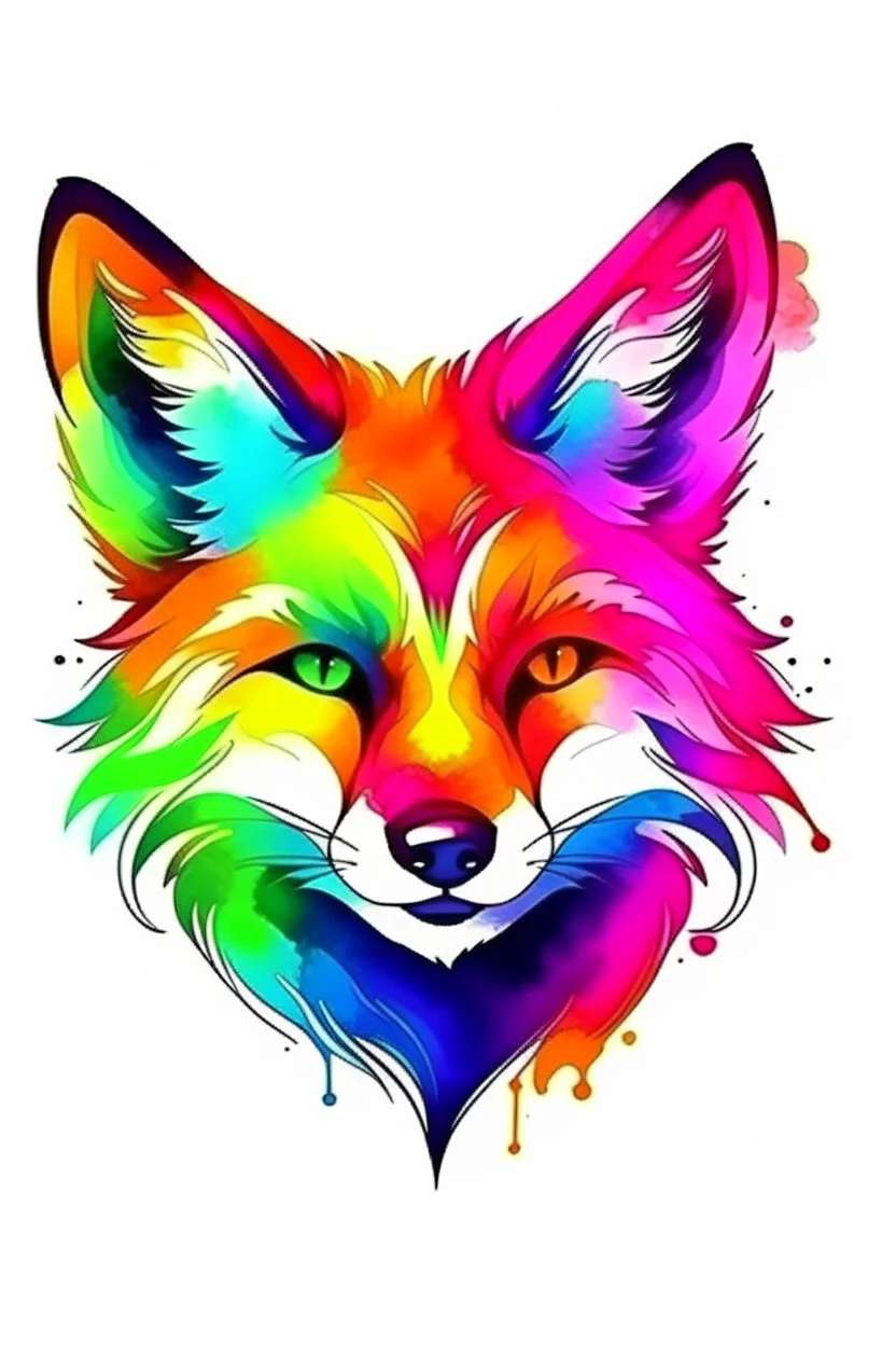 high quality, logo style, Watercolor, powerful colorful fox face logo facing forward,, no black ground, vector, 4k