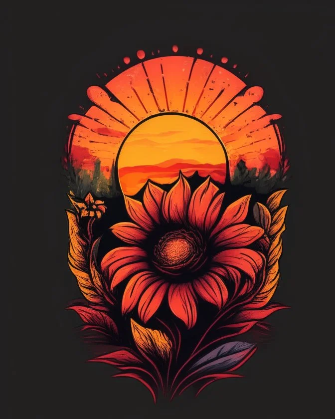 retro sunset flower for T-Shirt design