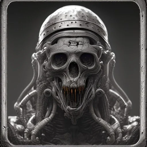 viking zombie, hr giger, scary, steam punk, realistic, made in octane, cinematic, ultra-realistic, extremely detailed octane rendering, 8K, VRAY Super Real ar 2:3, dof photorealistic futuristic 50mm lens hard lighting dark gray tintype photograph, realistic lighting, sepia color