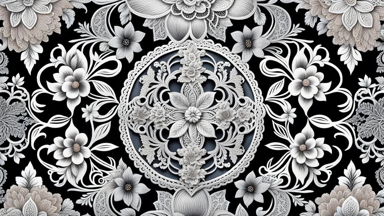 combination of different vintage lace with floral and plants ornament .silver metallic threads, pastel colors lacy patterns, unique elegant, high detailed, sharp focuses, photorealistic, masterpiece