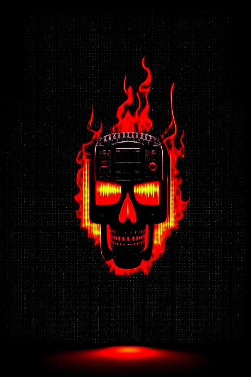 4K. REALISTIC FULL DETAILS. LOGO EMISSION DE RADIO HARDROCK FIRESTARTER TERMINATOR AVEC UNE CRETE DE PUNK; FLAMMES EN FOND D IMAGE