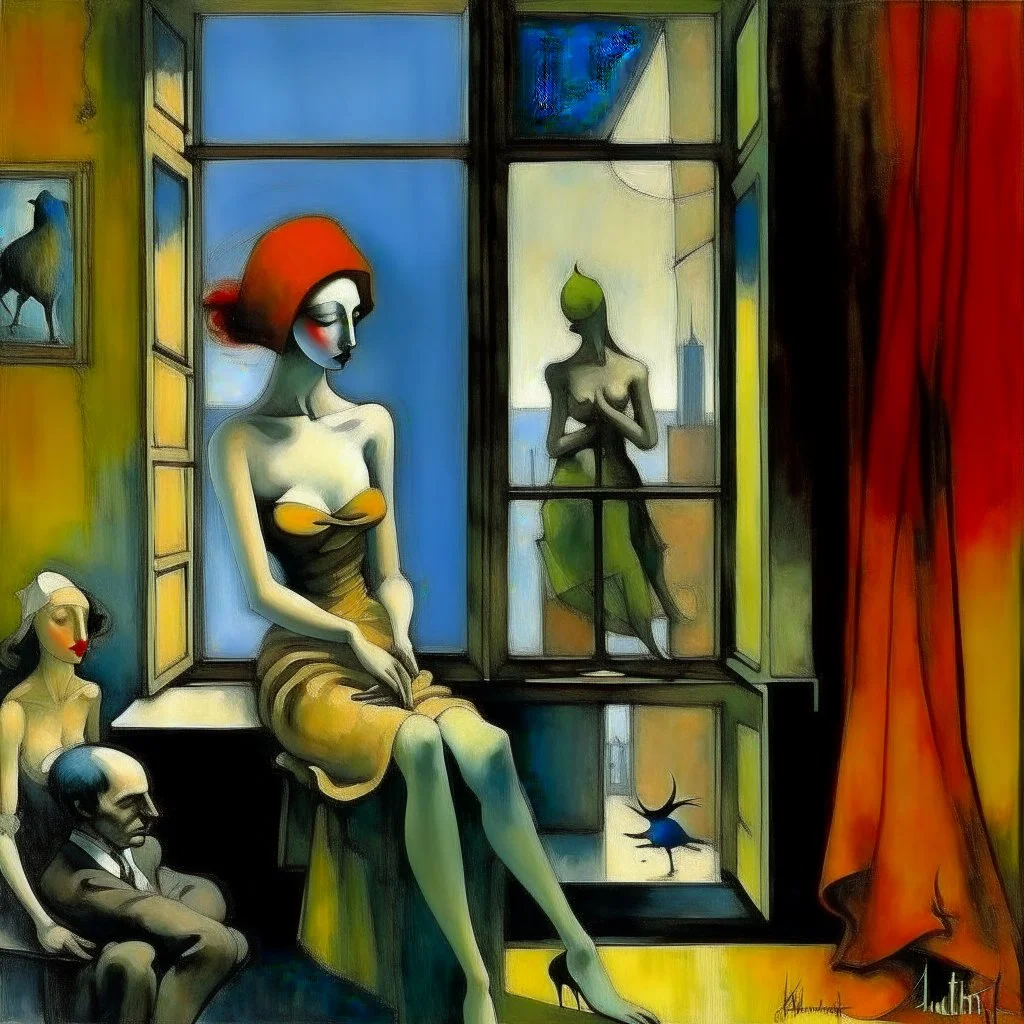 window, Alex Maleev, Leonor Fini, Yves Tanguy, Modigliani, Rembrandt, Henri de Toulouse-Lautrec Roberto Matta