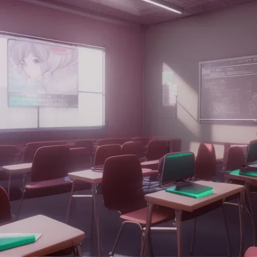 Anime girl study classroom, unreal engine 5 --ar 2:1