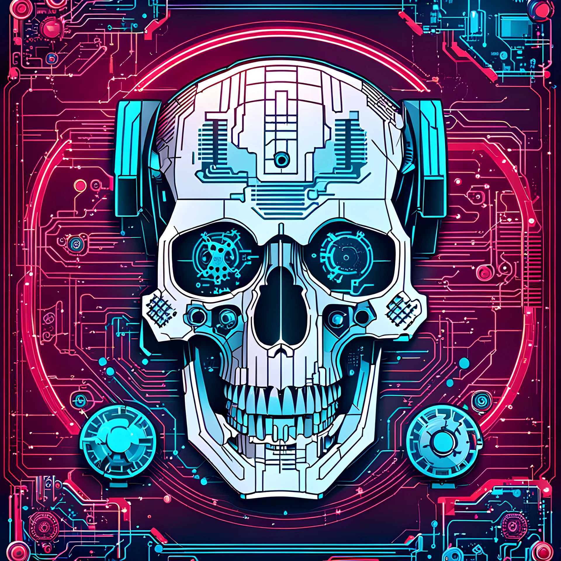 FLAT VECTOR LAYERED IMAGE OF CYBERNETIC SKULL PARTS IN A SCHEMATIC