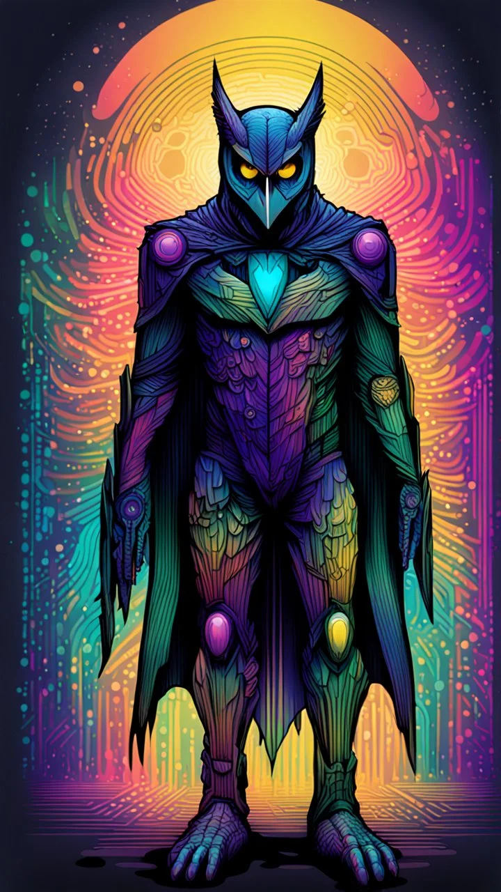 Owlman colorful linear image full body