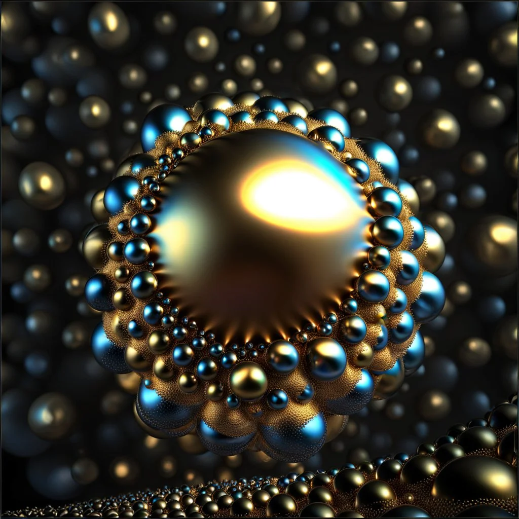 a mandelbulb 3d fractal made of metallic random color iso spheres a pertty artistc background
