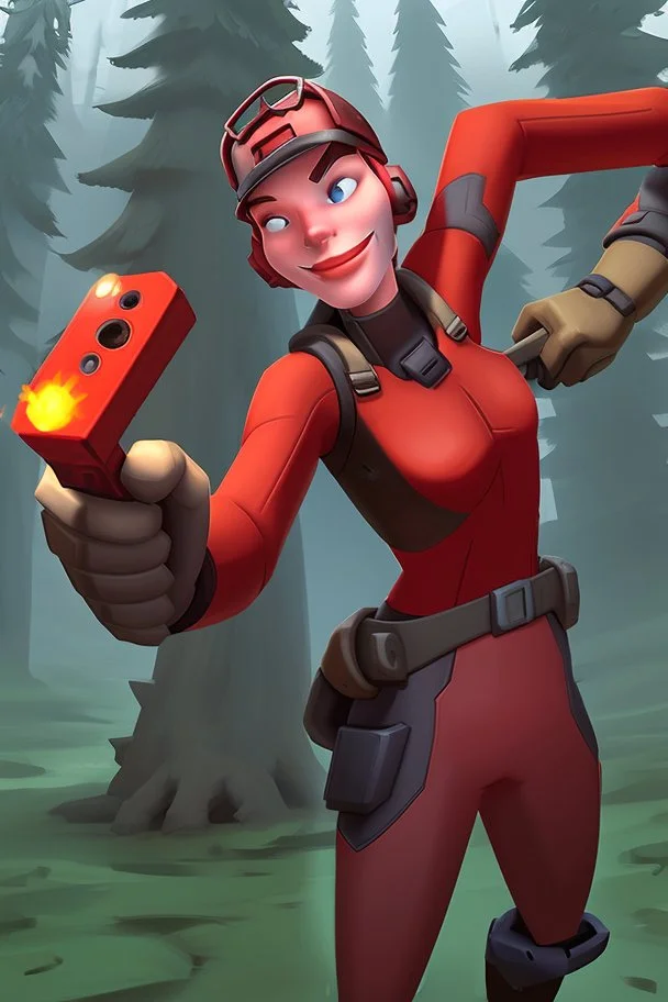 Red Engineer from Team Fortress 2 taking a selfie at the forest