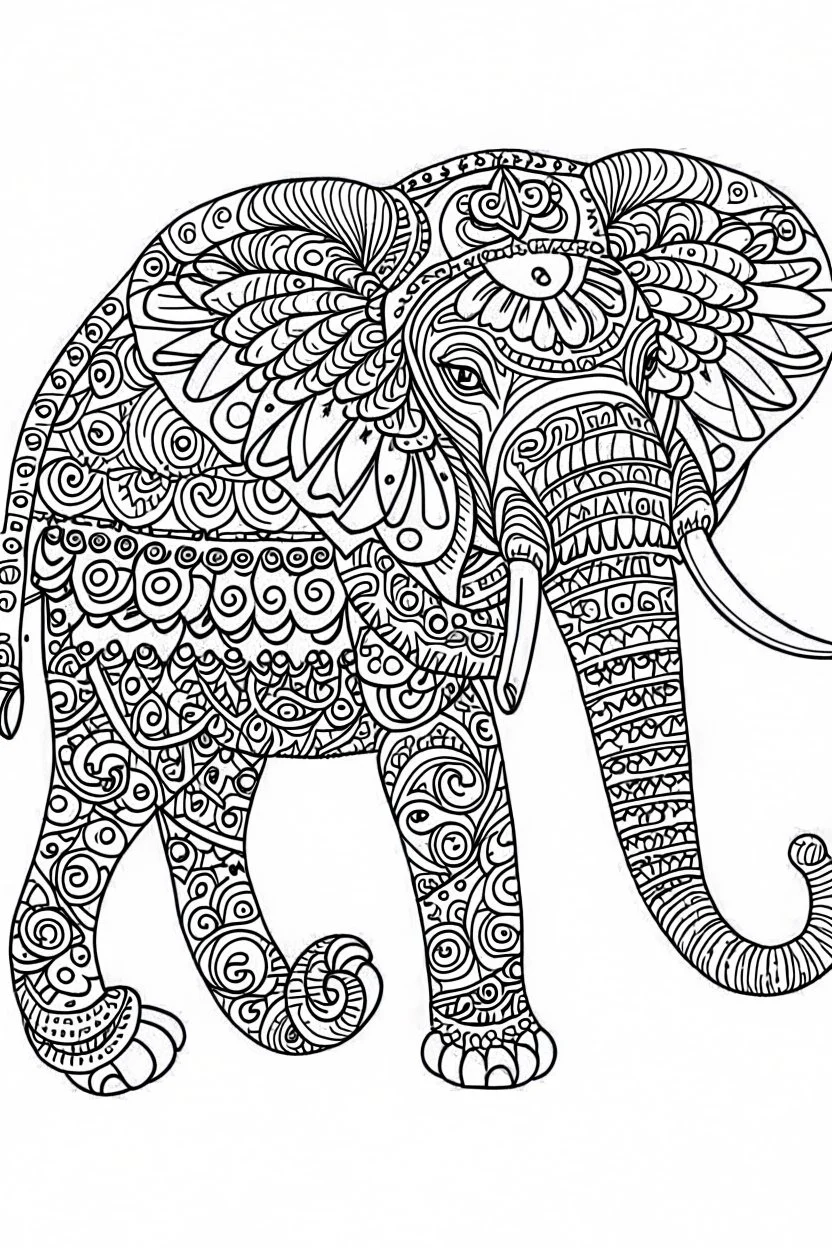 COLORING DRAW OF A ELEPHANT IN CARTOON STYLE, DETAILS , THICK LINES