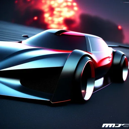 powerful concept future car, dark color fade theme, large engine protruding from the hood, nebula back round, ultra detail