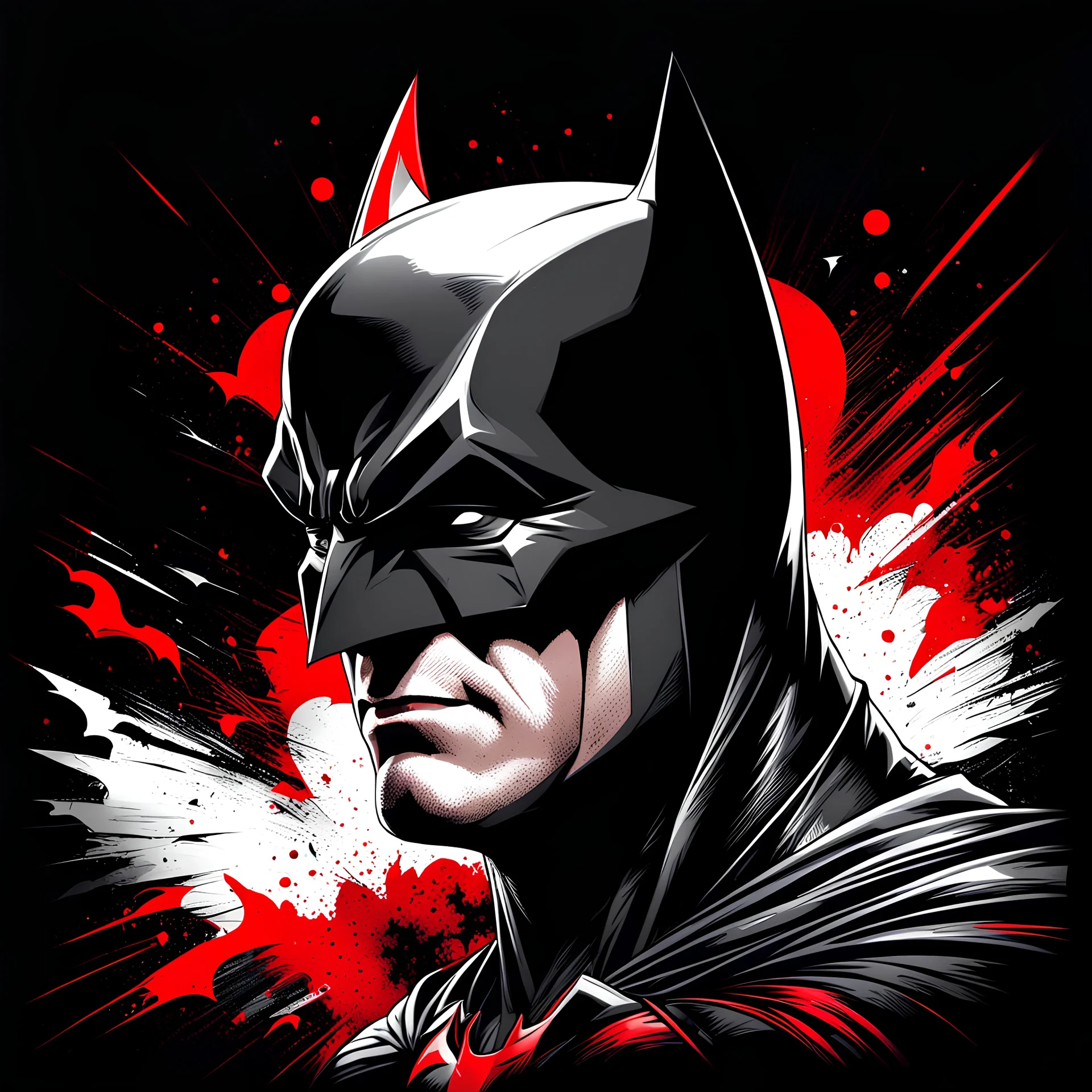 Batman art illustration black background red and white color