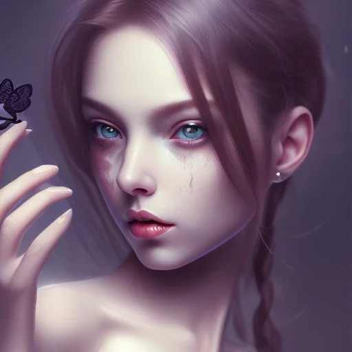 portrait of a cute beautiful girl holding a balisong butterfly knife,hyper photo realistic, anime art, creepy --aspect ratio 1:1