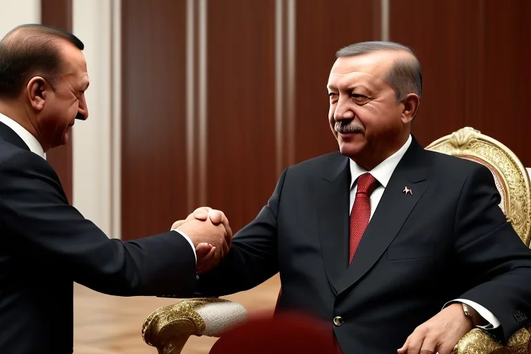 Recep Tayyip Erdogan and Hitler shake hand,rtx, reflection, 8k at house