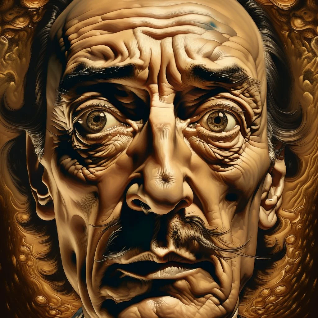 A Salvador Dalí–inspired surreal portrait of a man, revealing recursively nested faces within his features. Dreamlike distortions, melting transitions, and symbolic elements enhance the psychological depth, with cinematic lighting and ultra-realistic detail in 8K resolution.