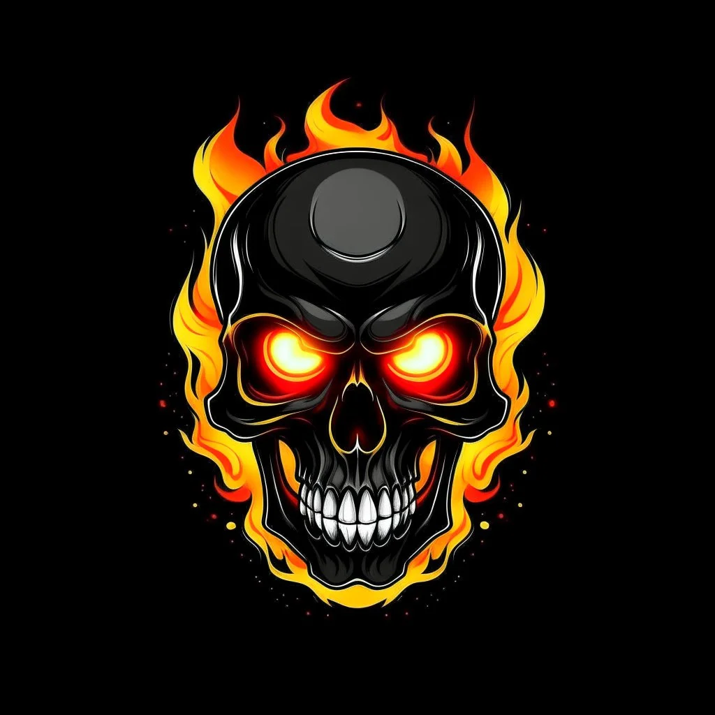 minimalistic burning screaming skull flame cyberpunk logo