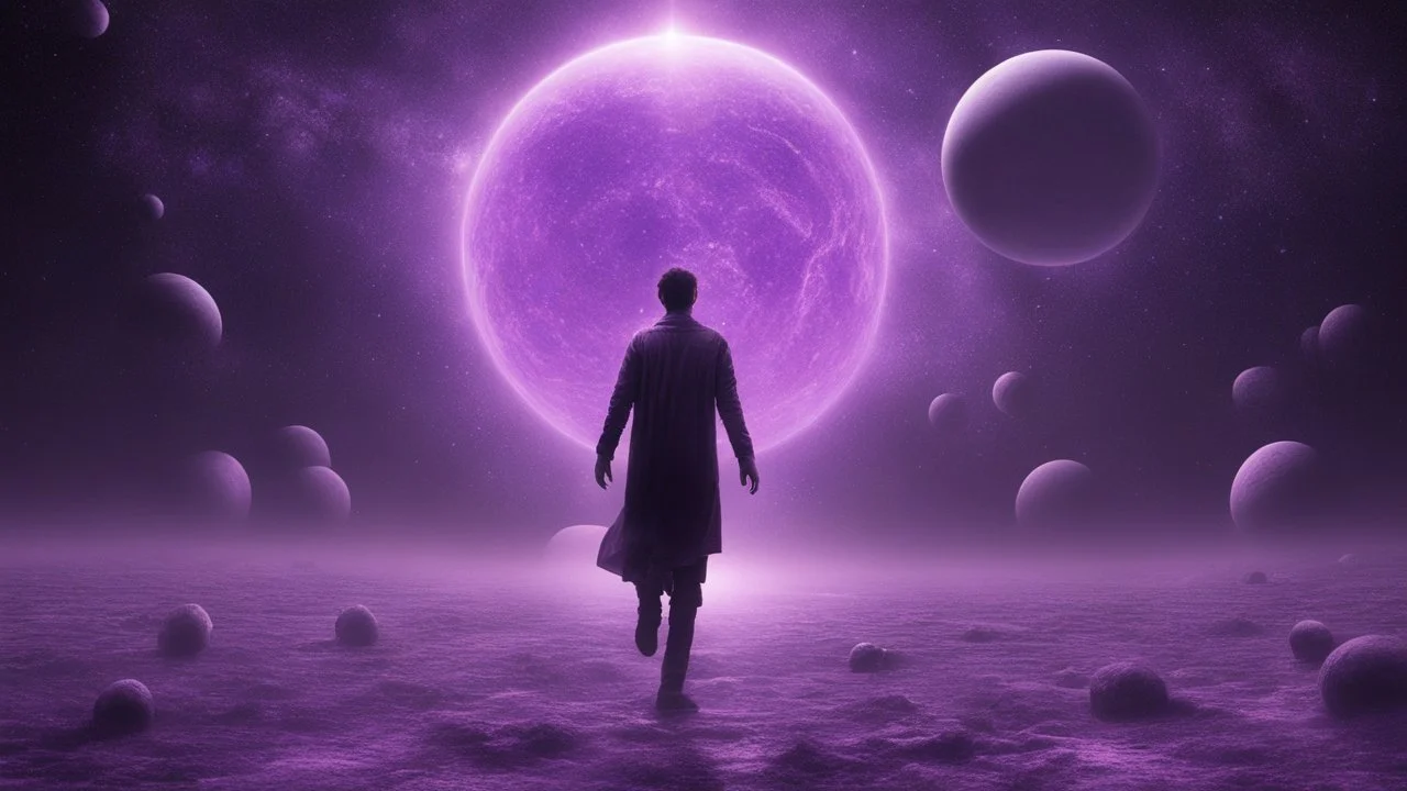 matrix universe, space, planets, god creation walking on light, purple