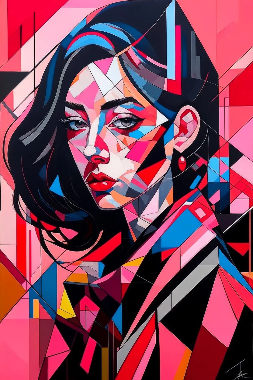 Futurism cubist painting, Black pink, jisoo, rosey, Jenny,lisa,portrait face of fashion designer Paul Smith.